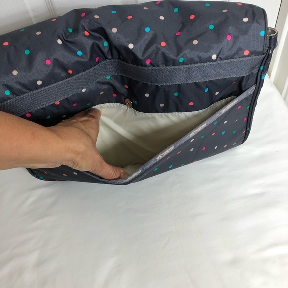 LeSportsac True Messenger Handbag Gray With Colorful Polka - Picture 3 of 16